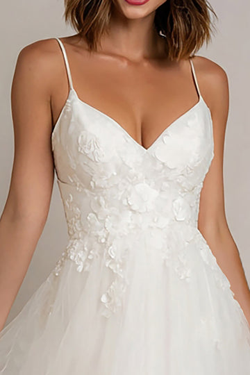 White Appliqued A Line Tulle Wedding Reception Dress